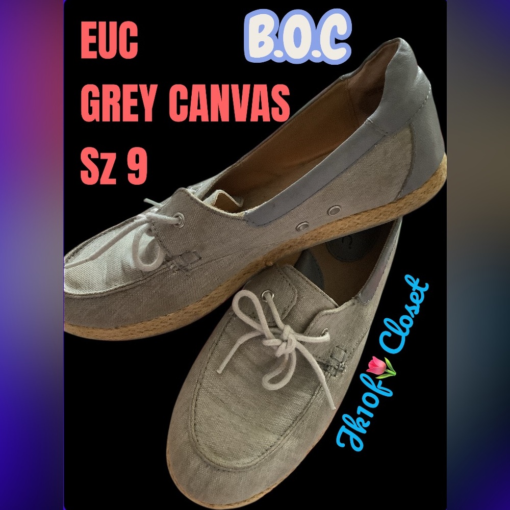 LOWEST 🌺 b.o.c. BORN Sz9 EUC Grey Canvas BOAT Shoes